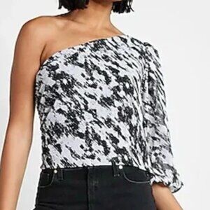 Express Asymmetrical Black and White Blouse One Shoulder size XS